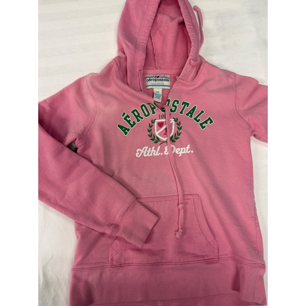 Vintage Aeropostale Pink Hoodie Y2K Graphic Pullover Sweatshirt XS McBling 2000s